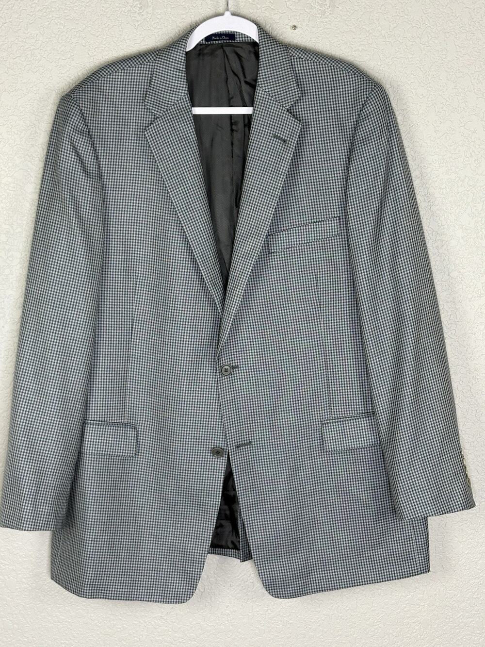 TURNBURY Men’s Blazer Wool Silk Houndstooth Blue Size 46L